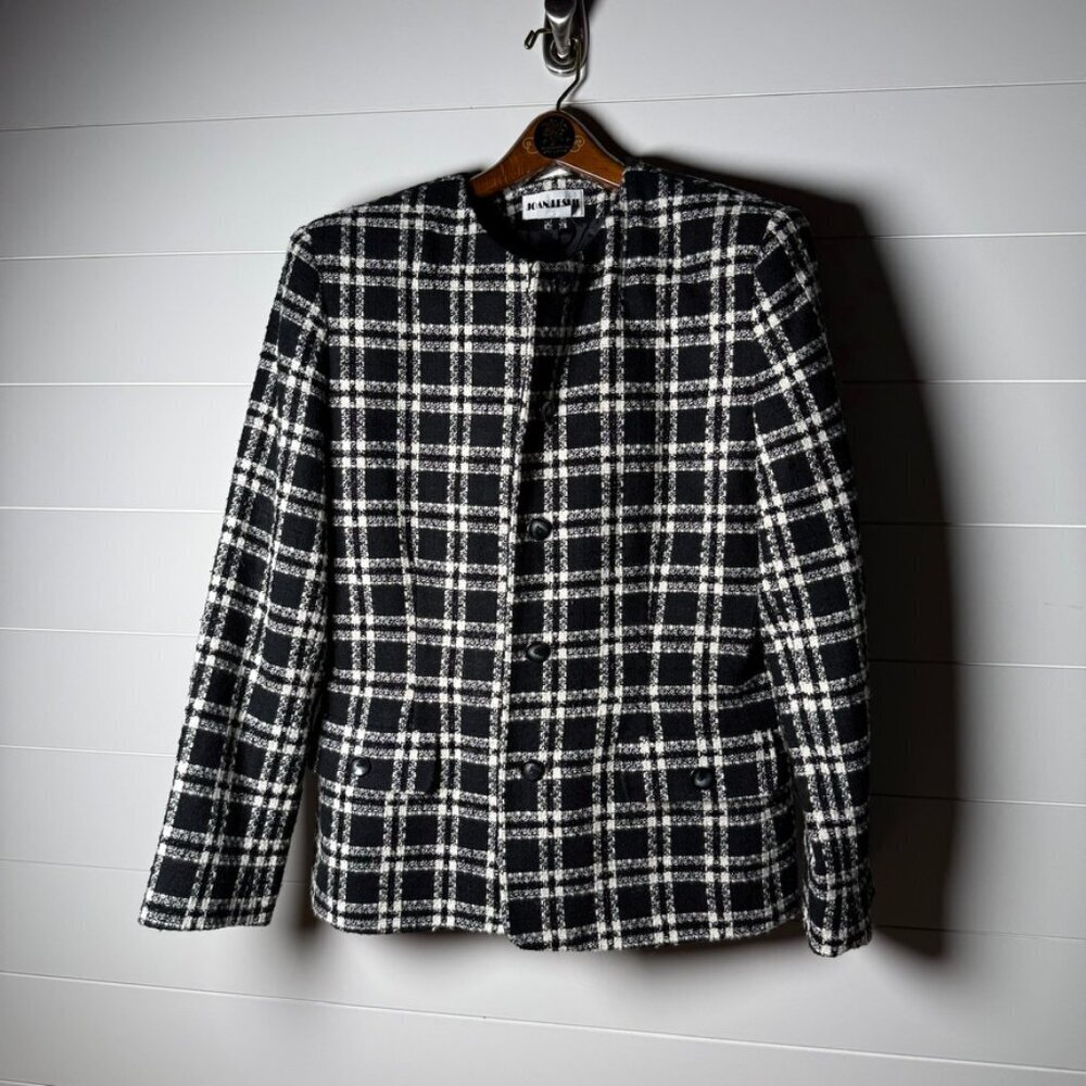 Joan Leslie Tweed Long Sleeve Button Up Blazer